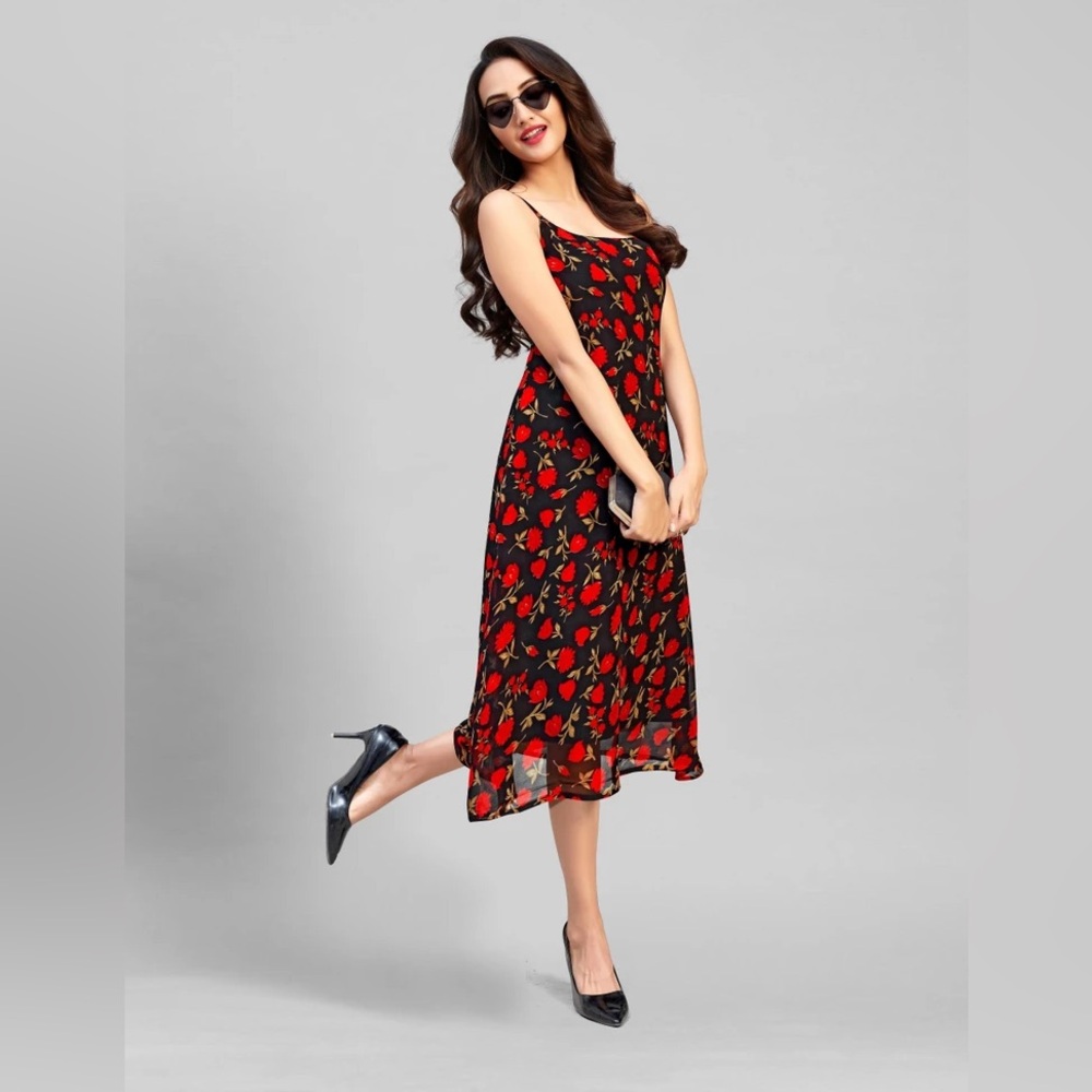 Penningtons Floral pullover adjustable straps Dress - Red and Black size 2XL